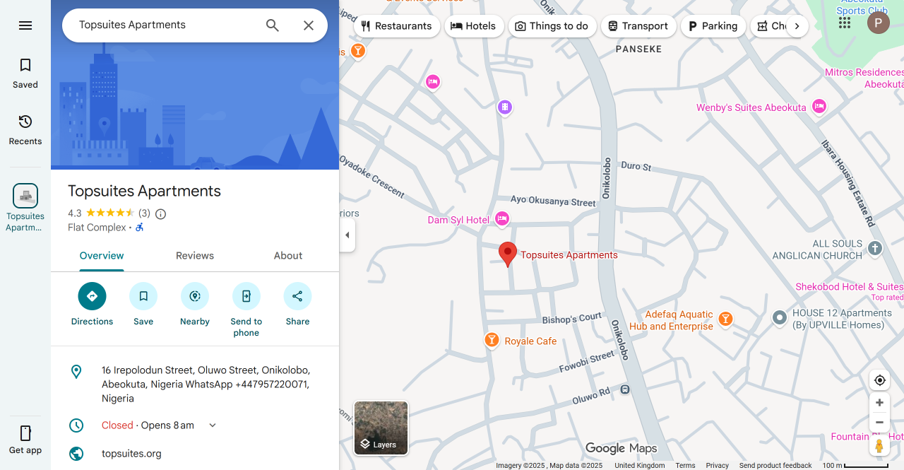 Map of TopSuites location in Oluwo Onikolobo, Abeokuta